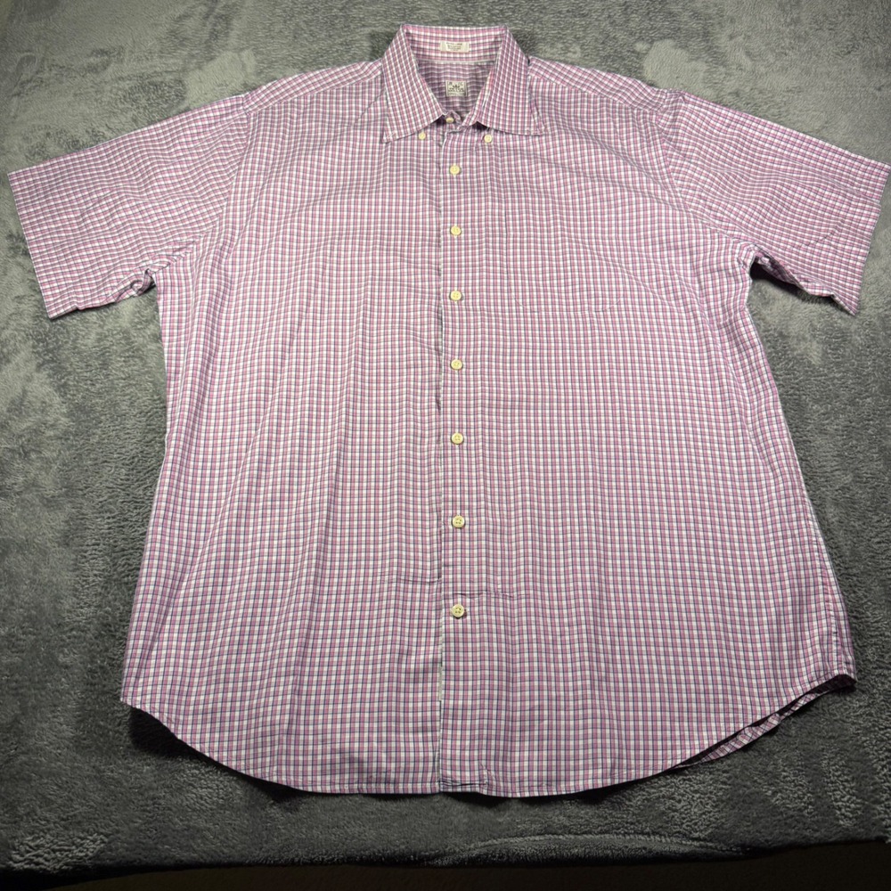 Peter Millar Mens XL Pink Blue Check Cotton Short Sleeve Button Down Shirt